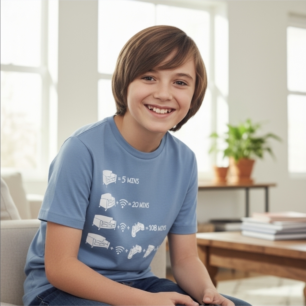 Children’s Place ✦ Couch Commander Tee M 7/8 ✦ Gamer Graphic Blue Cotton Shirt